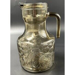Vintage 1960's Fidenza Brown Embossed Glass Pitcher made in Italy 9 Inches Tall